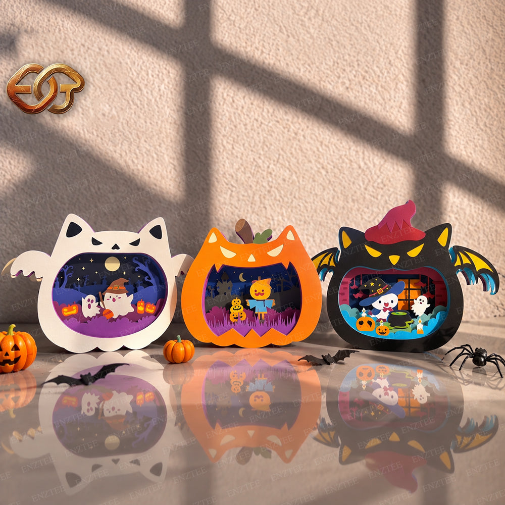 Combo de 3 SVG Pop-up Chat Effrayant - Modèle de Bricolage en Papier 3D Superposé pour Halloween pour Cricut