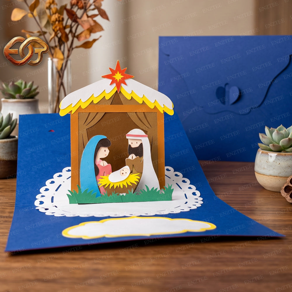 Combo 3 Nativity Scene Pop-up Card SVG - 3D Layered Christmas Paper Craft Template for Cricut