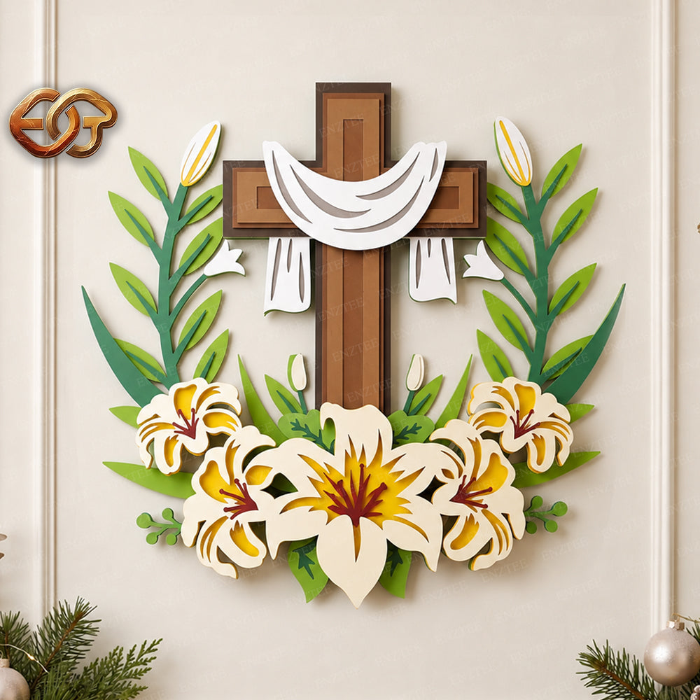 Floral Cross 3D Layered SVG | Christmas Paper Cut File
