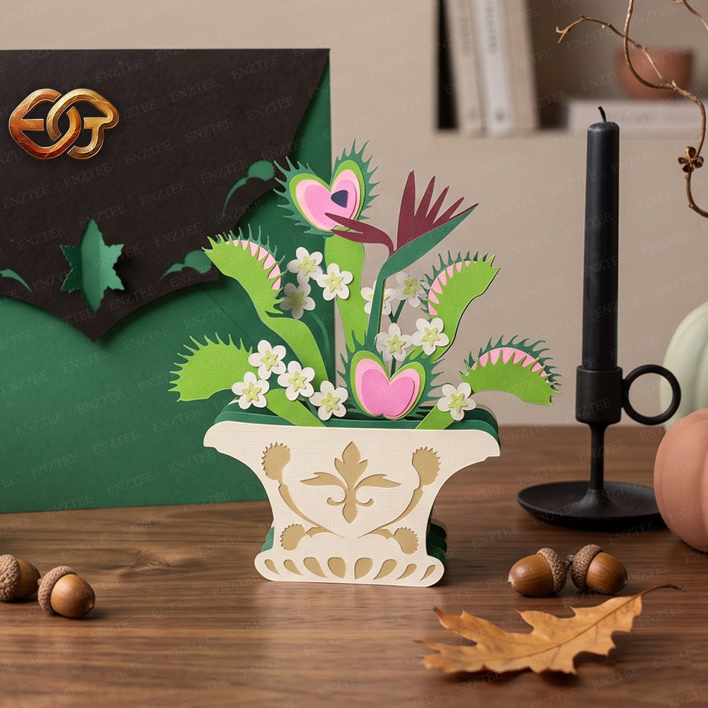 Combo 3 Halloween Plant Pop-up Pot SVG - 3D Layered Halloween Paper Craft Template for Cricut