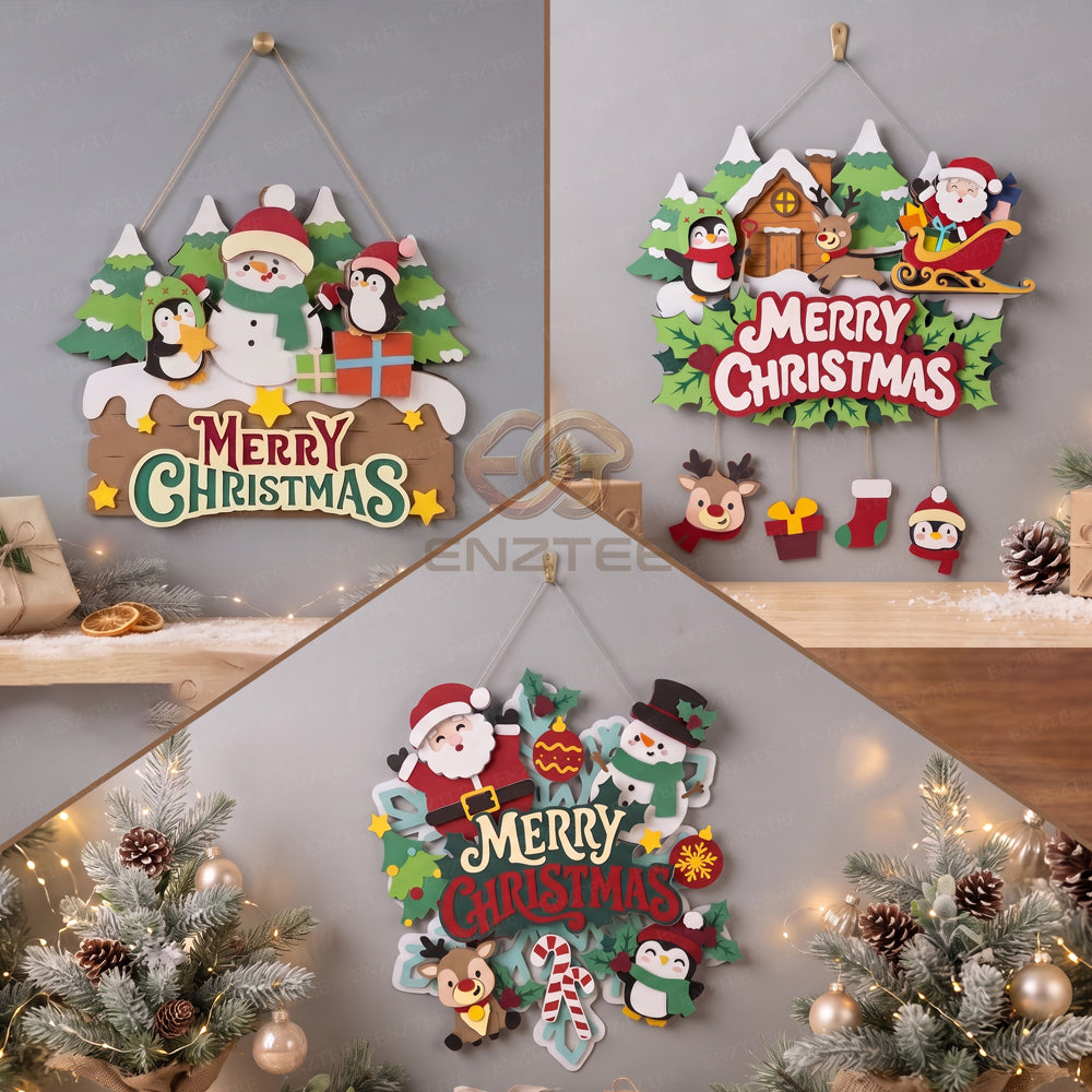 Combo 3 Christmas Door Hanger 3D Layered SVG | Christmas Paper Cut File
