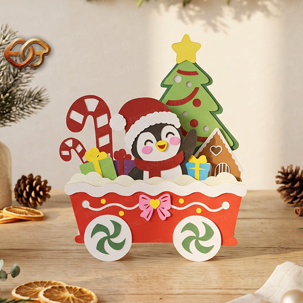 Train de Noël pop-up SVG - Modèle d'artisanat de Noël en papier 3D en couches pour Cricut