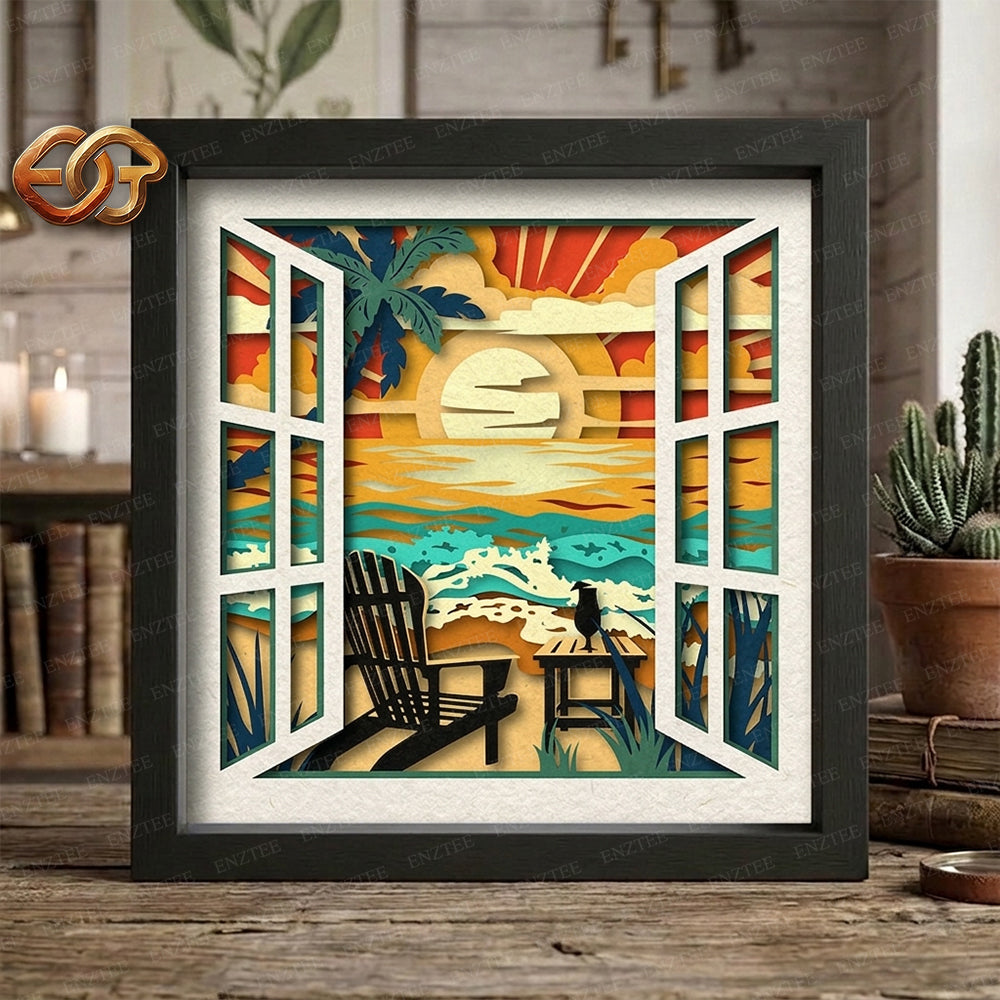 Beach Shadow Box SVG for Cricut | 3D Layered SVG Paper Cut Light Box Template 2