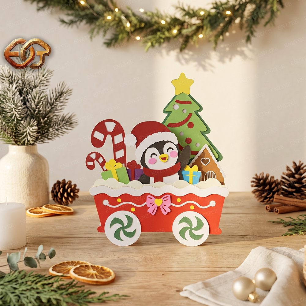 Christmas Train Pop-up SVG - 3D Layered Christmas Paper Craft Template for Cricut