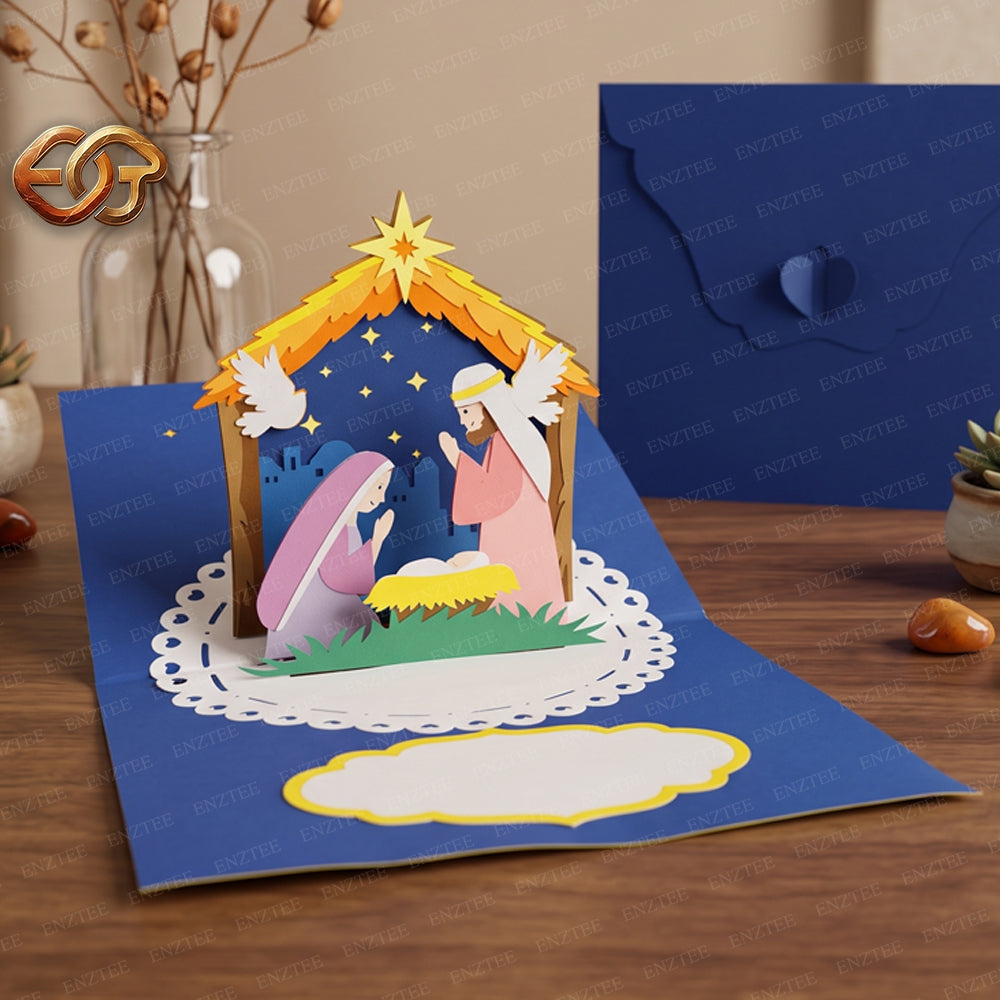 Combo 3 Nativity Scene Pop-up Card SVG - 3D Layered Christmas Paper Craft Template for Cricut