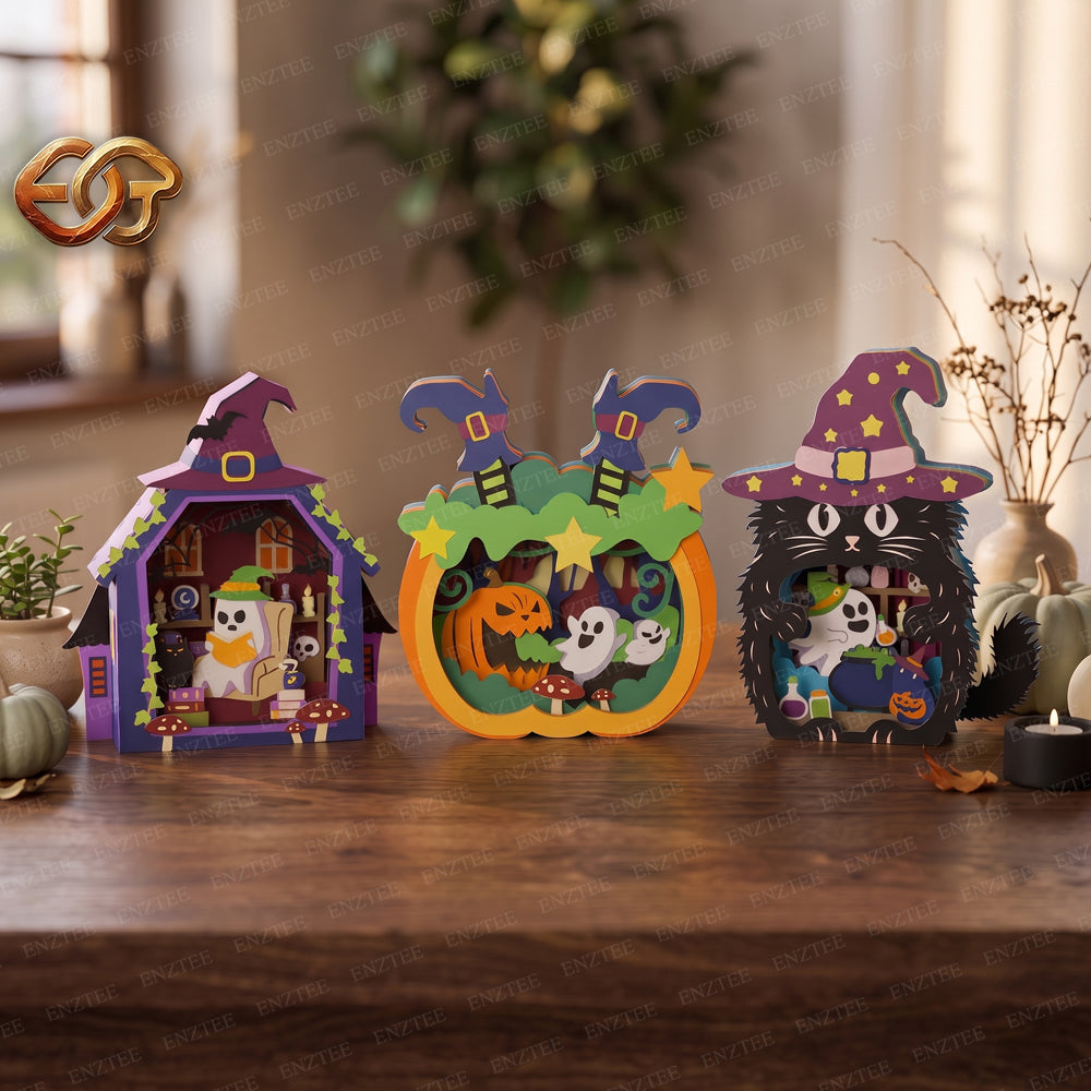 Combo 3 Boo Halloween Pop-up SVG - 3D Layered Halloween Paper Craft Template for Cricut