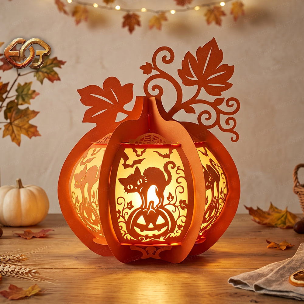Combo 3 Pumpkin Paper Lantern SVG - 3D Fall Season Night Light Template