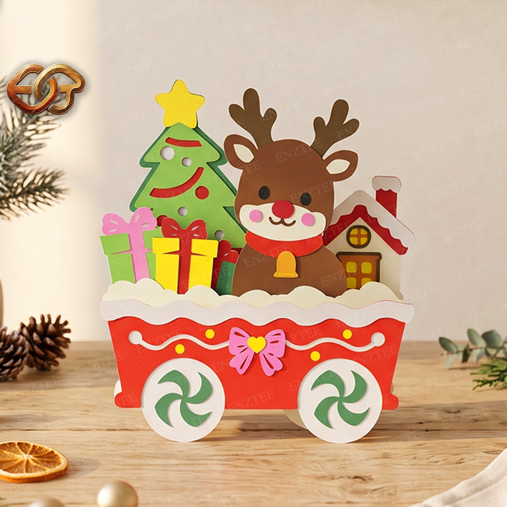 Train de Noël pop-up SVG - Modèle d'artisanat de Noël en papier 3D en couches pour Cricut