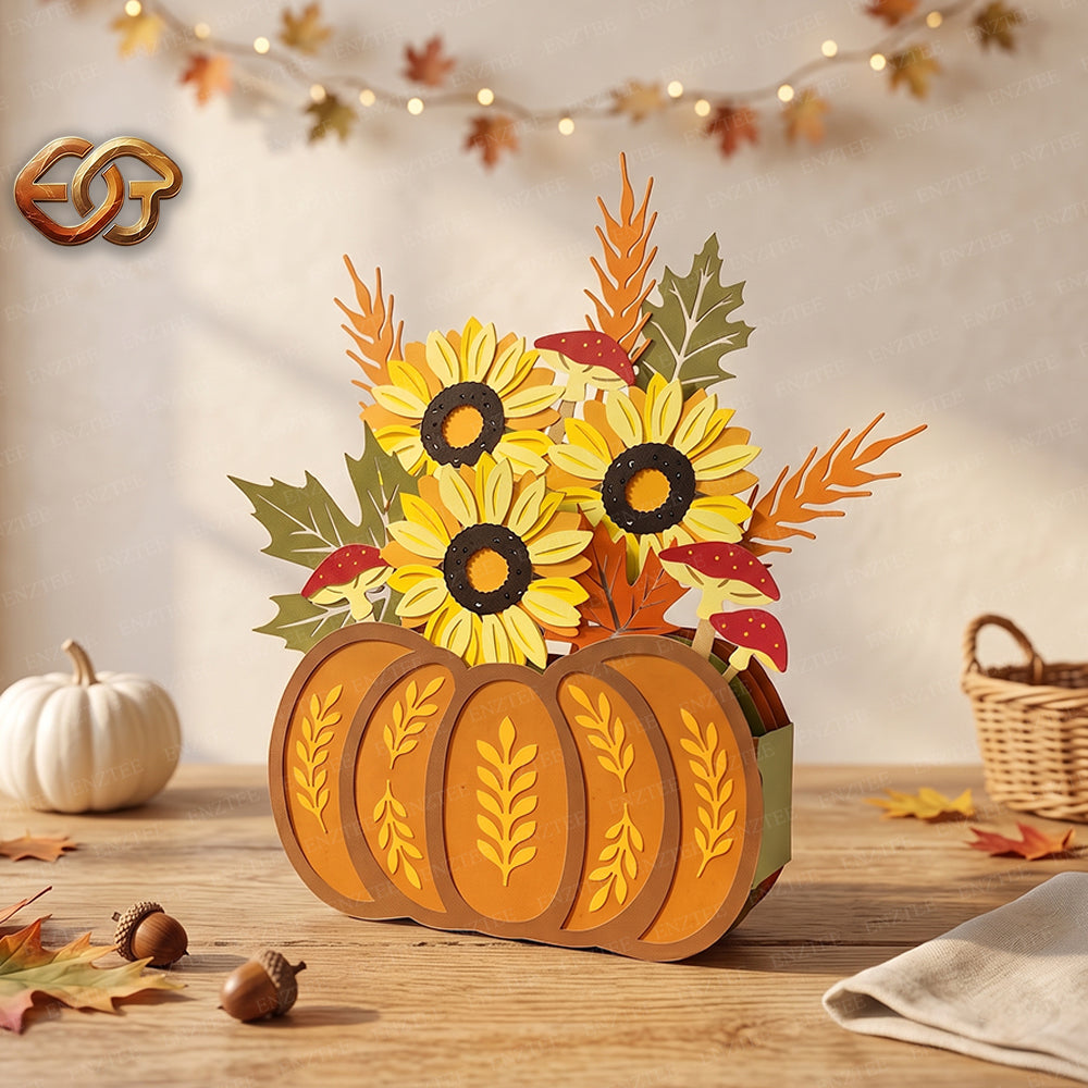 Combo 3 Flower Pop-Up Pumpkin Basket SVG - 3D Layered Fall & Halloween Paper Craft Template for Cricut