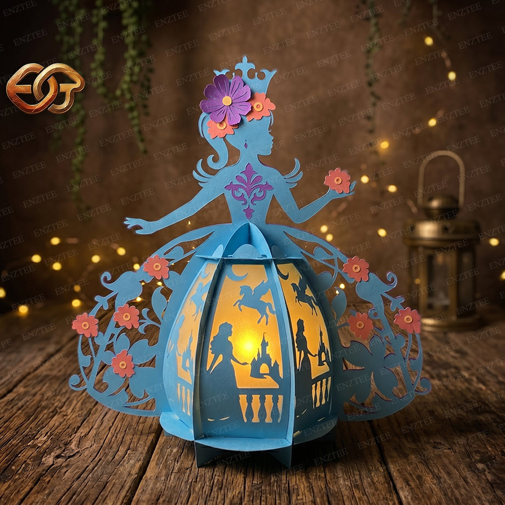 Floral Princess Paper Lantern SVG – 3D Fairy Tale Night Light Template 2