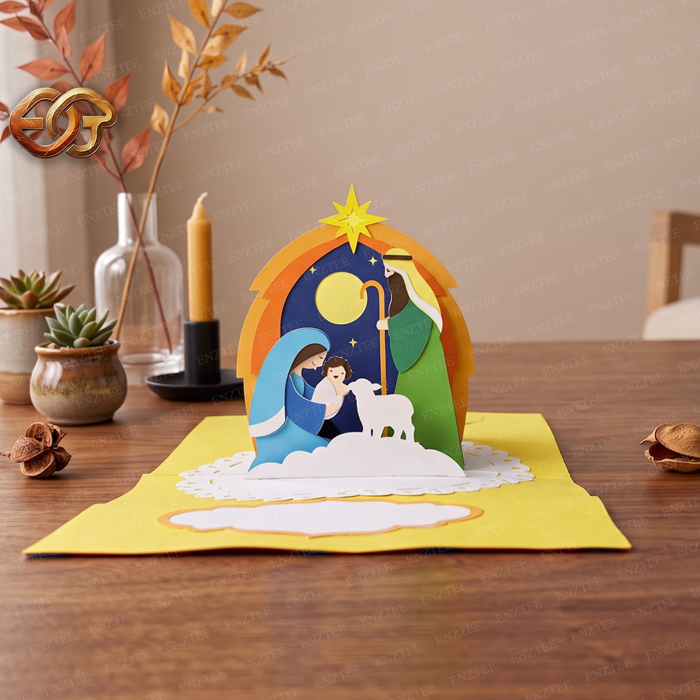 Combo 3 Nativity Scene Pop-up Card SVG - 3D Layered Christmas Paper Craft Template for Cricut