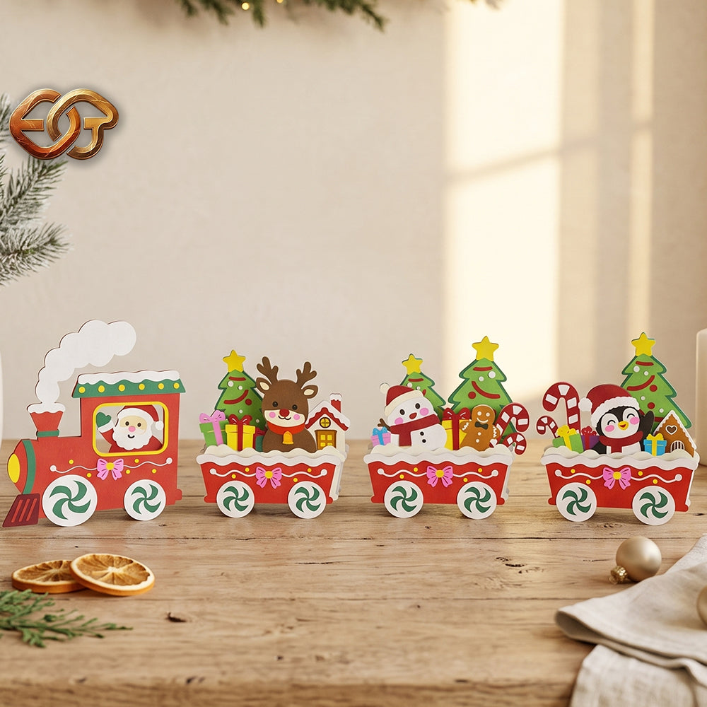Train de Noël pop-up SVG - Modèle d'artisanat de Noël en papier 3D en couches pour Cricut