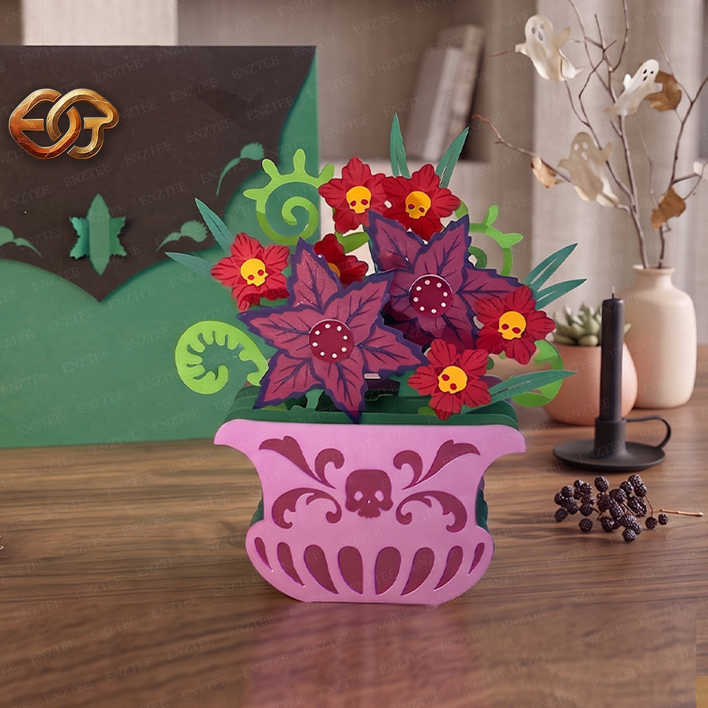 Combo 3 Halloween Plant Pop-up Pot SVG - 3D Layered Halloween Paper Craft Template for Cricut