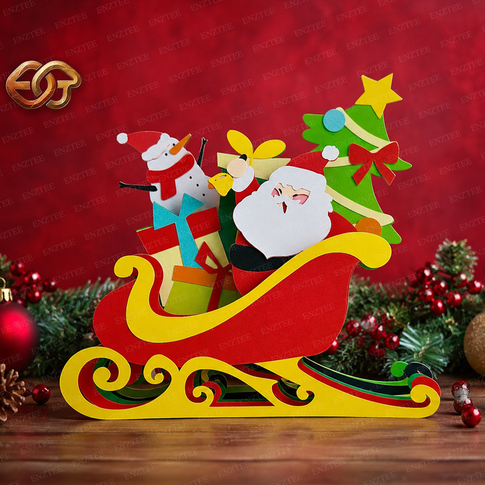 SVG Pop-up Traîneau du Père Noël - Modèle 3D de Bricolage de Noël en Papier Superposé pour Cricut 2