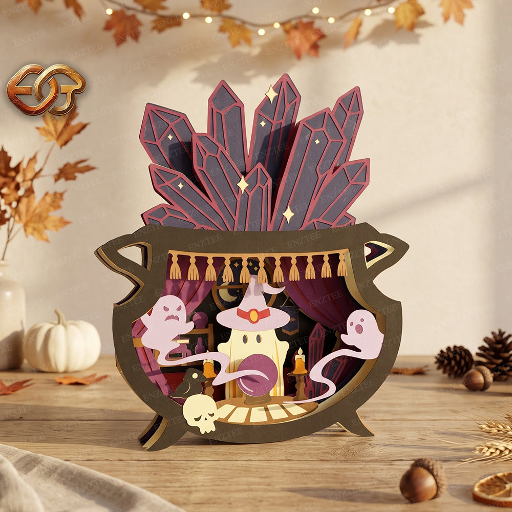 Halloween Boo Pop-up Claudron SVG - 3D Layered Halloween Paper Craft Template for Cricut 2
