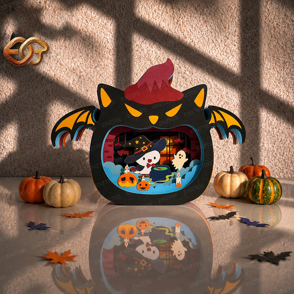Combo de 3 SVG Pop-up Chat Effrayant - Modèle de Bricolage en Papier 3D Superposé pour Halloween pour Cricut