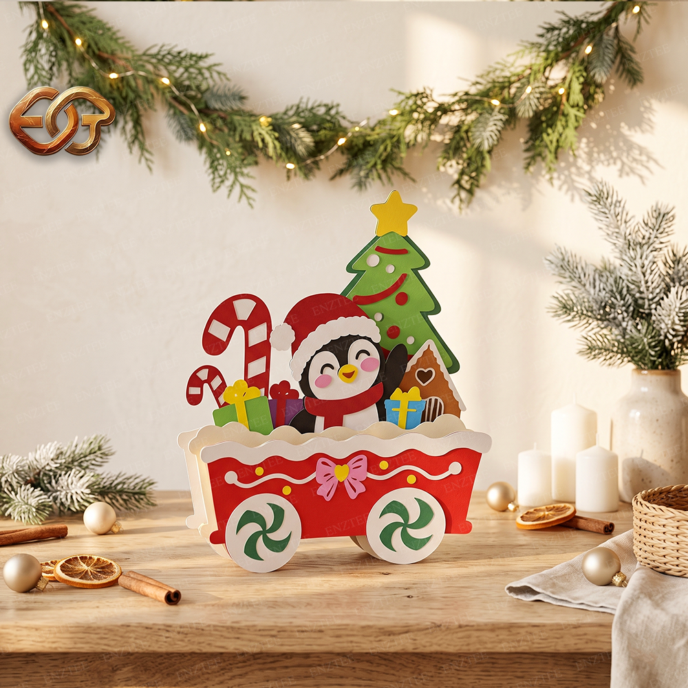 Christmas Train Pop-up SVG - 3D Layered Christmas Paper Craft Template for Cricut