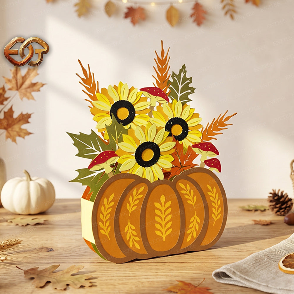 Combo 3 Flower Pop-Up Pumpkin Basket SVG - 3D Layered Fall & Halloween Paper Craft Template for Cricut