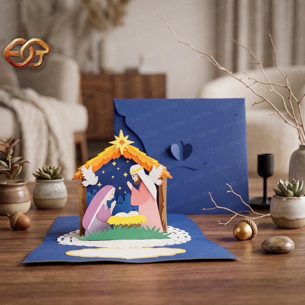 Combo 3 Nativity Scene Pop-up Card SVG - 3D Layered Christmas Paper Craft Template for Cricut