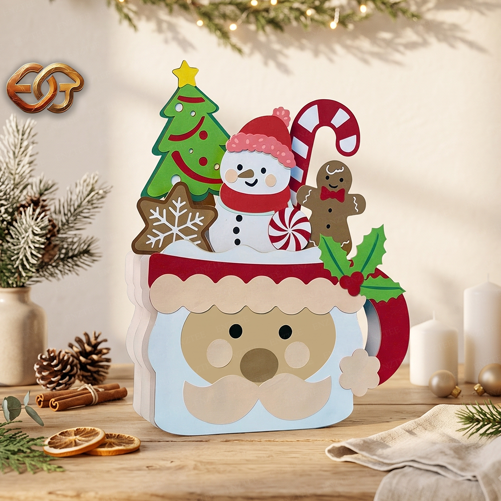 Combo 2 Santa Claus Pop-up Mug SVG - 3D Layered Chrismas Paper Craft Template for Cricut