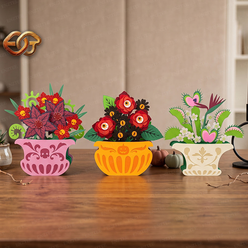 Combo 3 Halloween Plant Pop-up Pot SVG - 3D Layered Halloween Paper Craft Template for Cricut