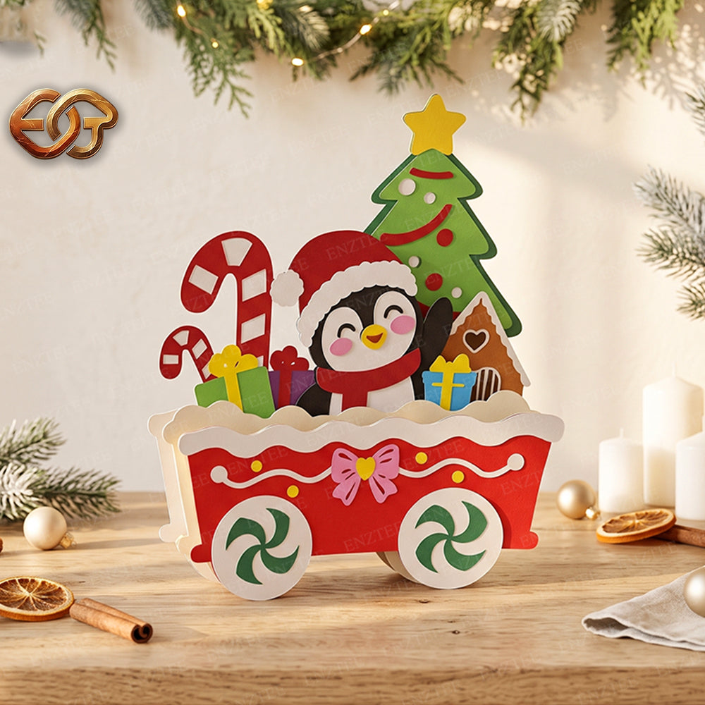 Train de Noël pop-up SVG - Modèle d'artisanat de Noël en papier 3D en couches pour Cricut