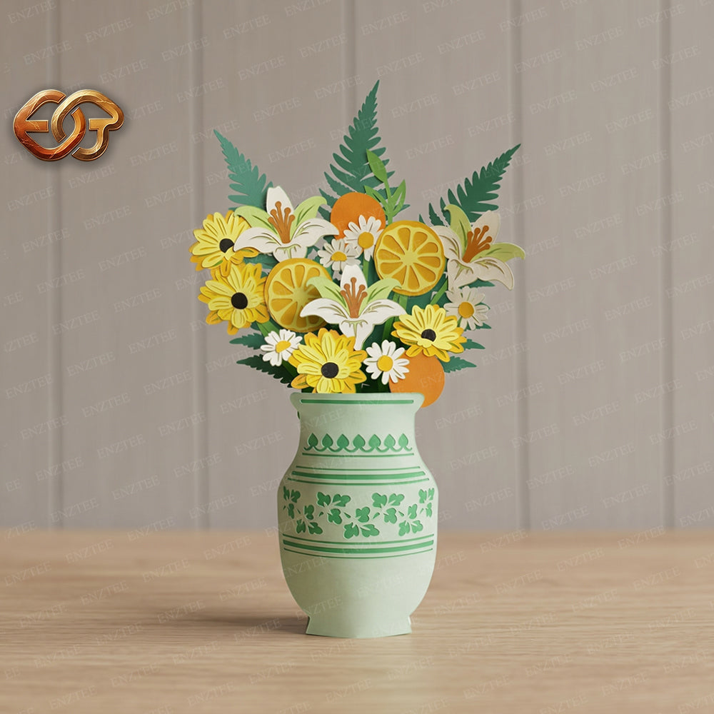 Floral Garden Pop-up Vase SVG – 3D Layered Flower Vase Paper Craft Template for Cricut 3