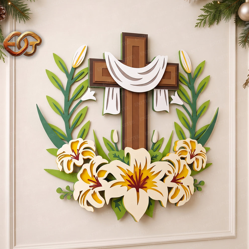 Floral Cross 3D Layered SVG | Christmas Paper Cut File