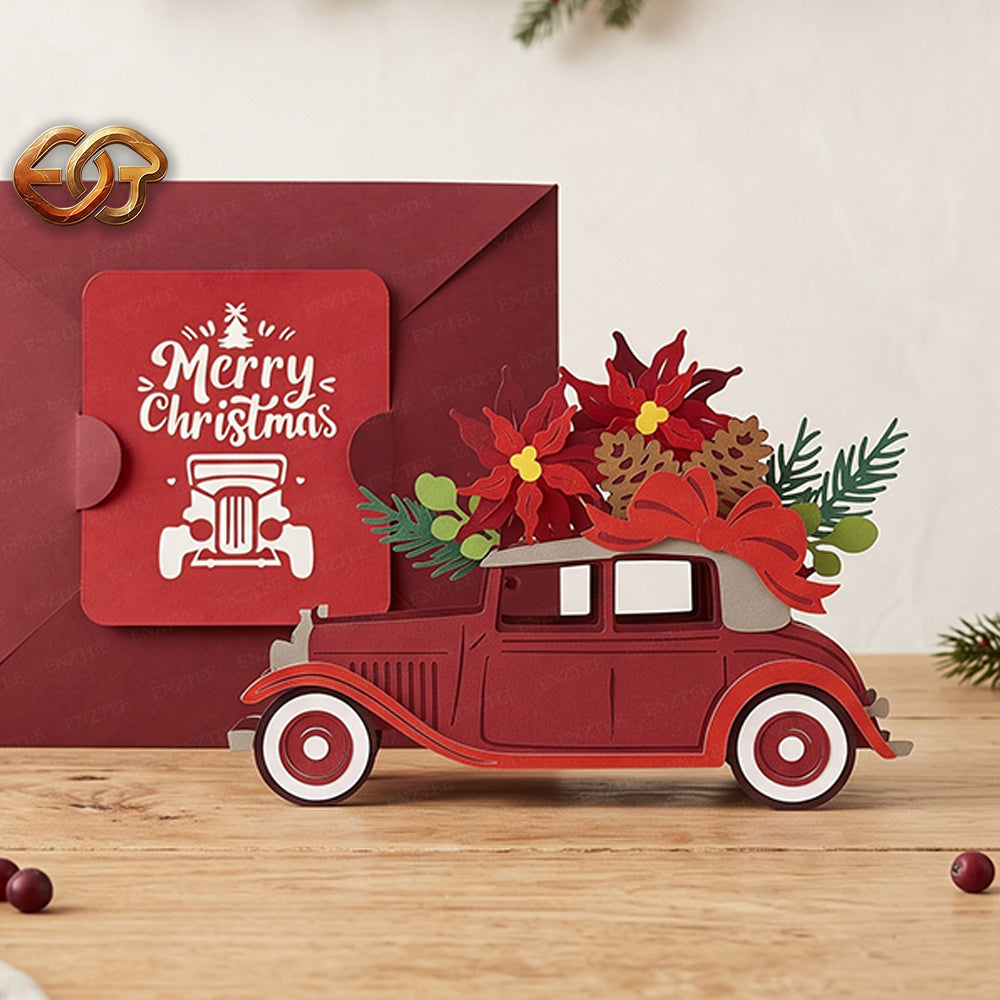 Christmas Pop-up Car SVG - 3D Layered Christmas Paper Craft Template for Cricut 1