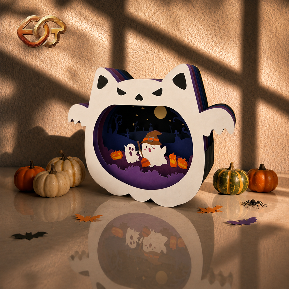 Spooky Cat Pop-up SVG - 3D Layered Halloween Paper Craft Template for Cricut 2