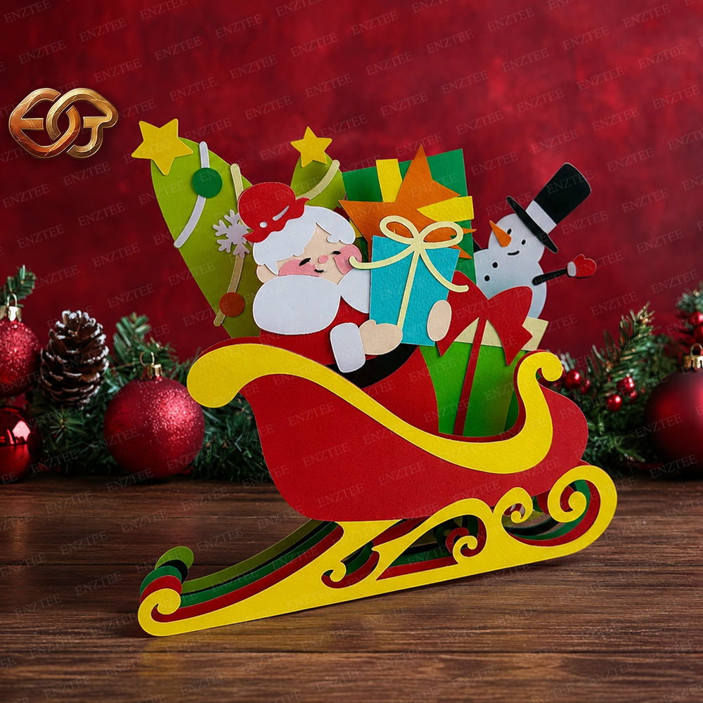 Santa Claus Sleigh SVG – 3D Layered Christmas Paper Craft Template for Cricut 1