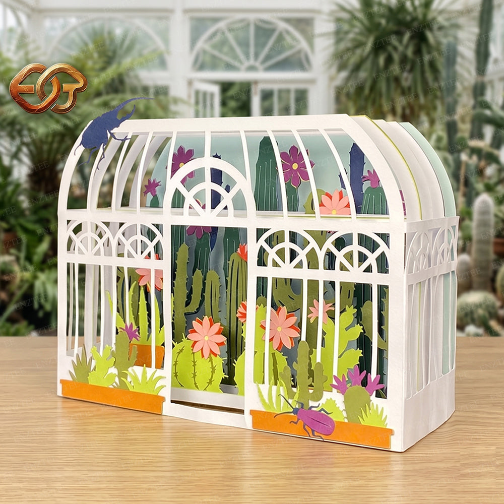 SVG Thiệp Pop-Up Vườn Nhà Kính - Mẫu Giấy Thủ Công Cây Nhiệt Đới 3D 3