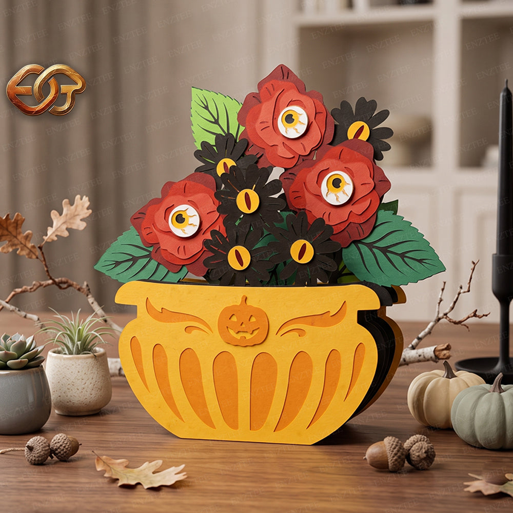Halloween Plant Pop-up Pot SVG - 3D Layered Halloween Paper Craft Template for Cricut 1