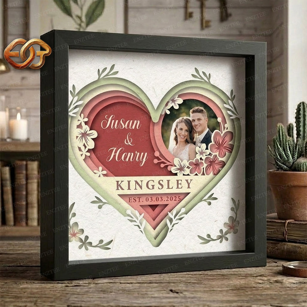 Personalized Wedding Heart Shadow Box SVG for Cricut | 3D Layered SVG Paper Cut Light Box Template