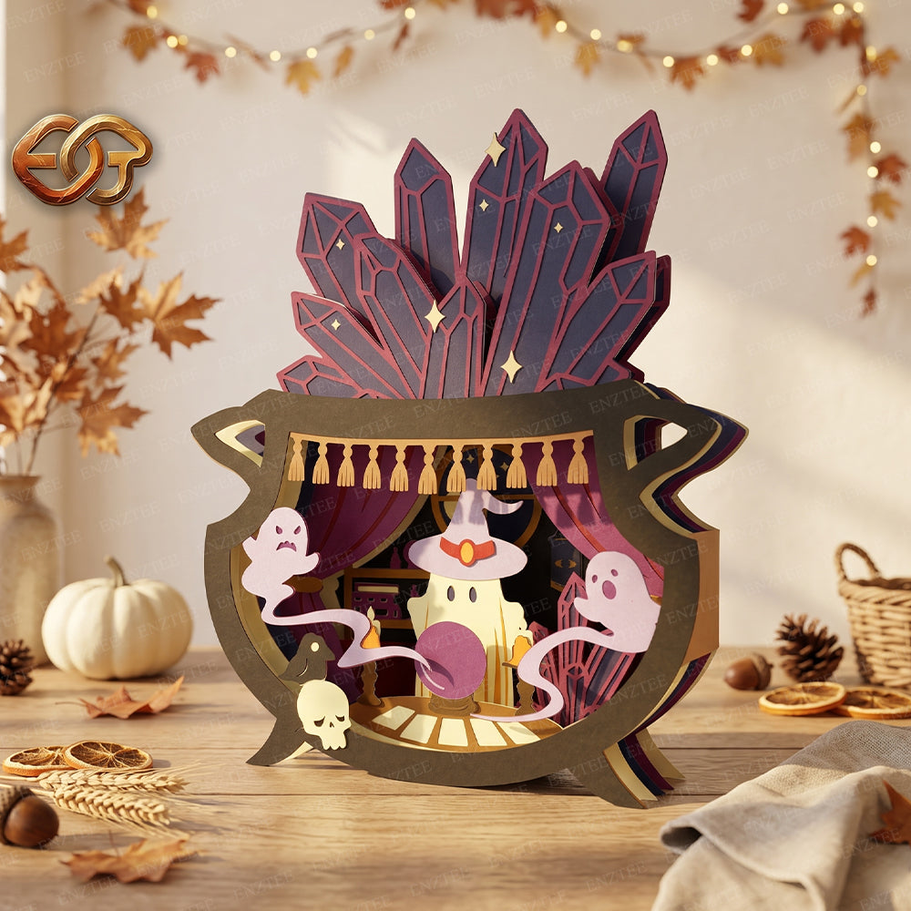 Halloween Boo Pop-up Claudron SVG - 3D Layered Halloween Paper Craft Template for Cricut 2