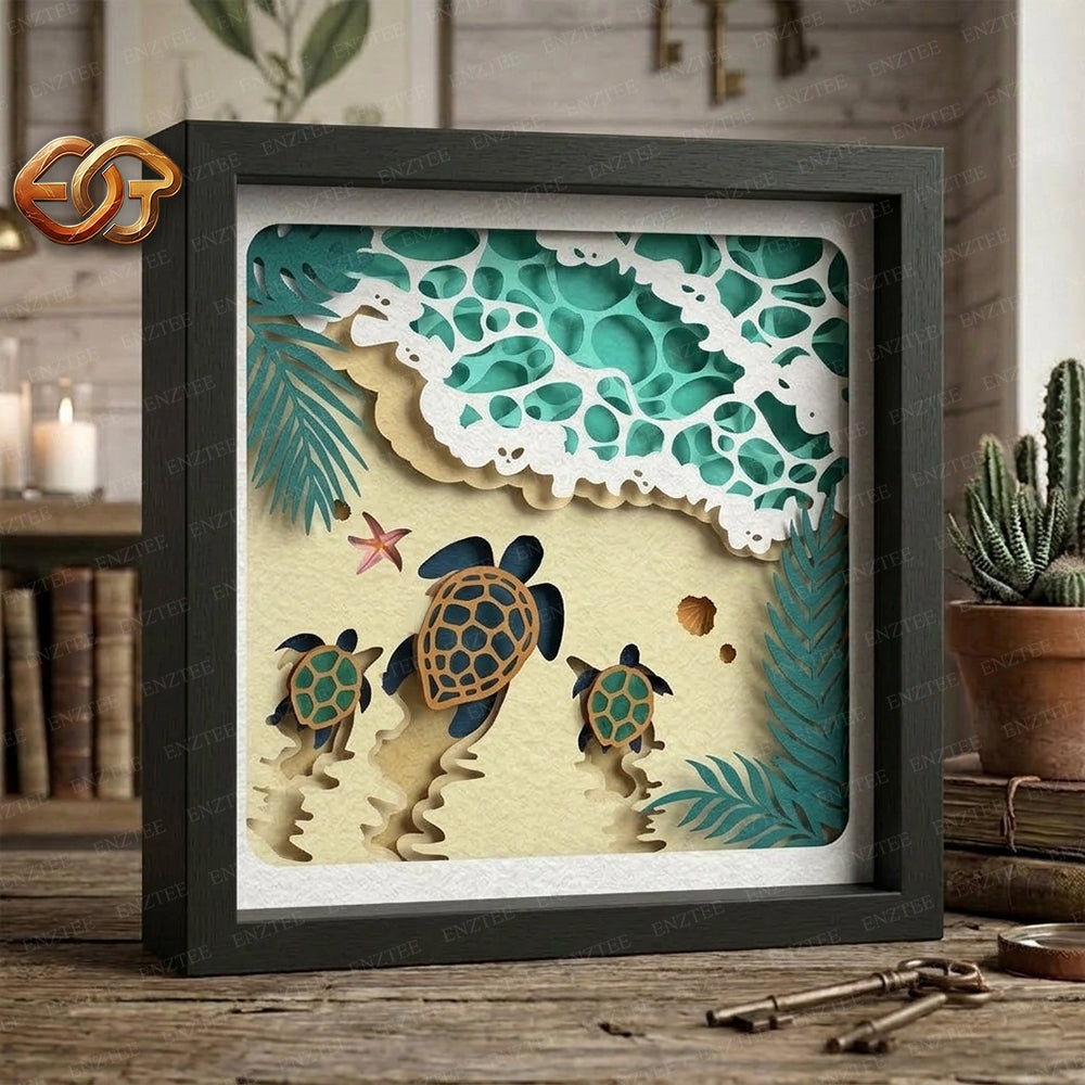 Turtle Shadow Box SVG for Cricut | 3D Layered SVG Paper Cut Light Box Template