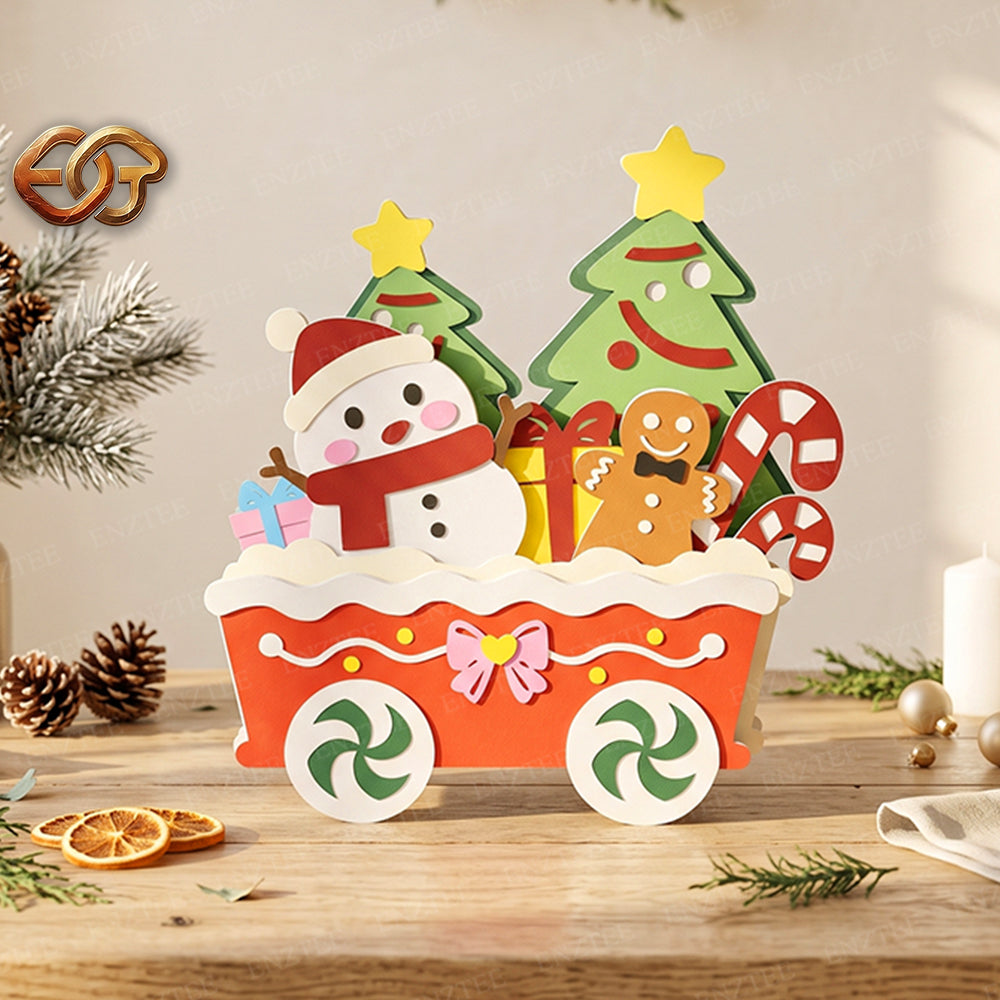 Train de Noël pop-up SVG - Modèle d'artisanat de Noël en papier 3D en couches pour Cricut