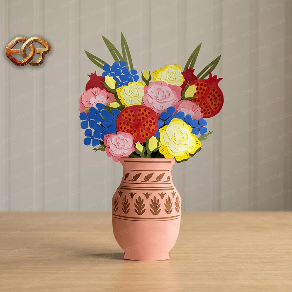 Floral Garden Pop-up Vase SVG – 3D Layered Flower Vase Paper Craft Template for Cricut 1