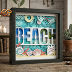 Beach Shadow Box SVG for Cricut | 3D Layered SVG Paper Cut Light Box Template 3