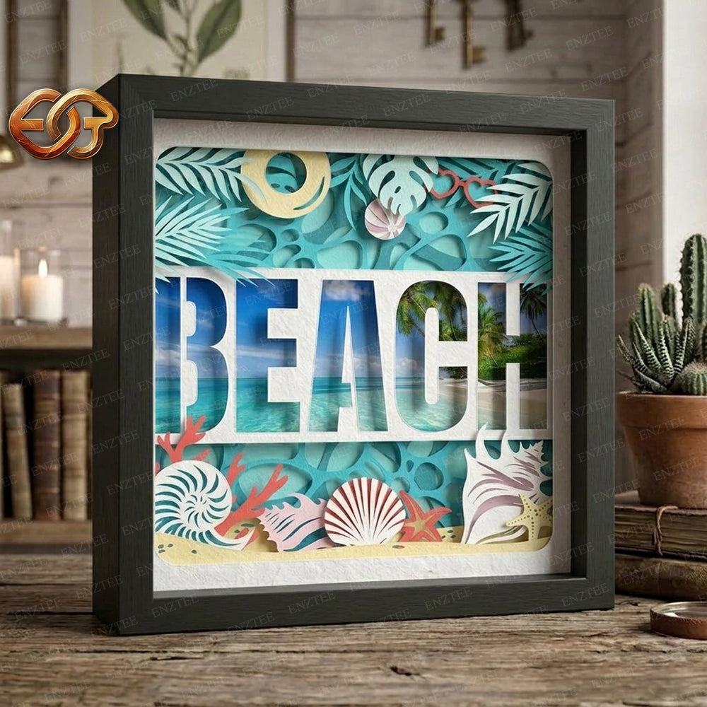 Beach Shadow Box SVG for Cricut | 3D Layered SVG Paper Cut Light Box Template 3