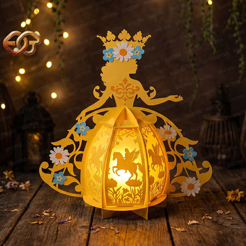 Floral Princess Paper Lantern SVG – 3D Fairy Tale Night Light Template 1