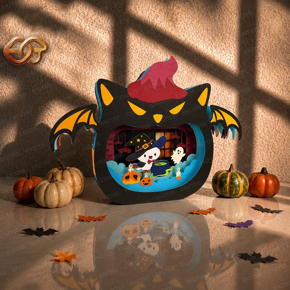 Combo de 3 SVG Pop-up Chat Effrayant - Modèle de Bricolage en Papier 3D Superposé pour Halloween pour Cricut