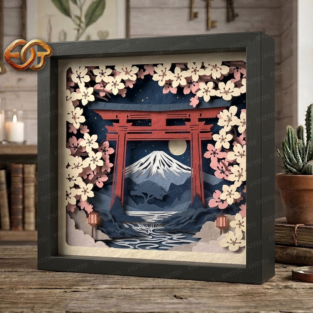 Torii Gate Shadow Box SVG for Cricut | 3D Layered SVG Paper Cut Light Box Template