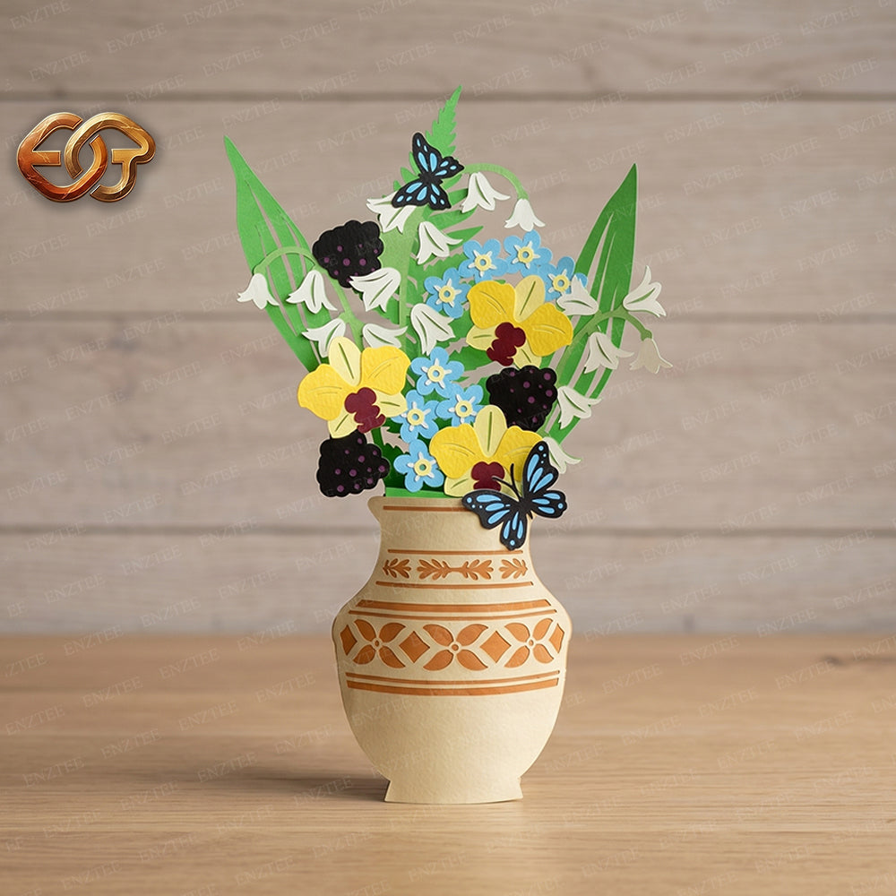 Floral Garden Pop-up Vase SVG – 3D Layered Flower Vase Paper Craft Template for Cricut 2