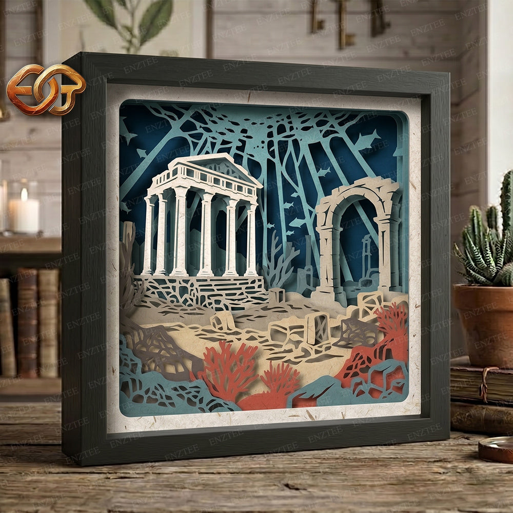 Atlantis Shadow Box SVG for Cricut | 3D Layered SVG Paper Cut Light Box Template