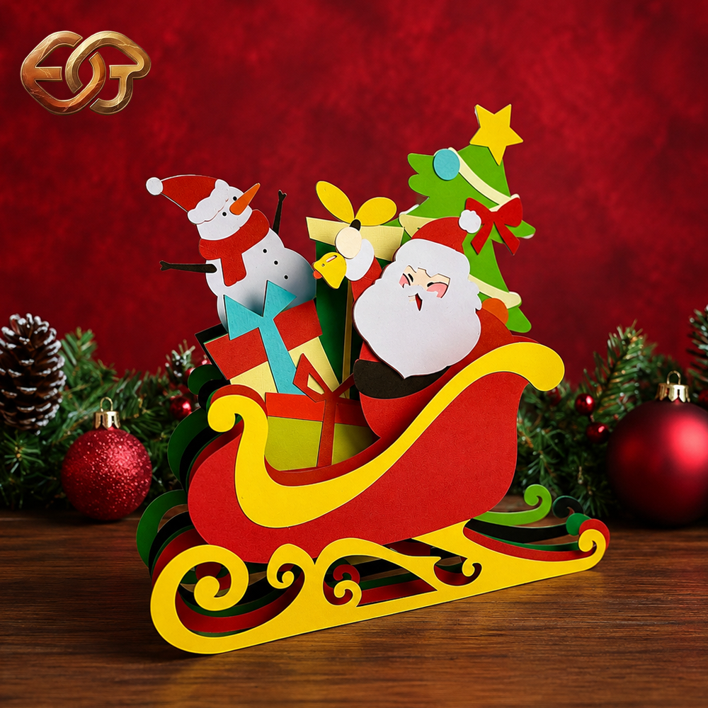 Santa Claus Sleigh Pop-up SVG - 3D Layered Christmas Paper Craft Template for Cricut 2