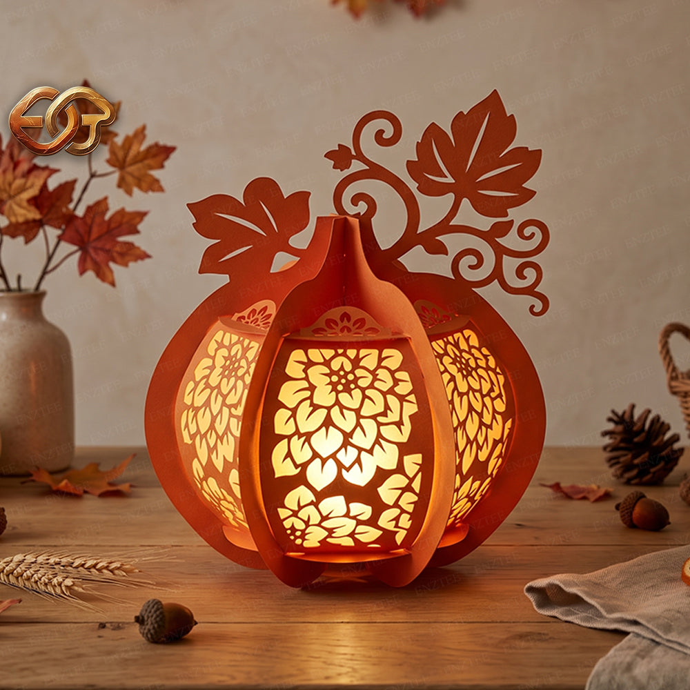 Pumpkin Paper Lantern SVG - 3D Fall Season Night Light Template 1