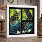 Ghost Ship Shadow Box SVG for Cricut | 3D Layered SVG Paper Cut Light Box Template