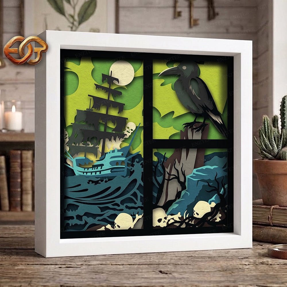 Ghost Ship Shadow Box SVG for Cricut | 3D Layered SVG Paper Cut Light Box Template