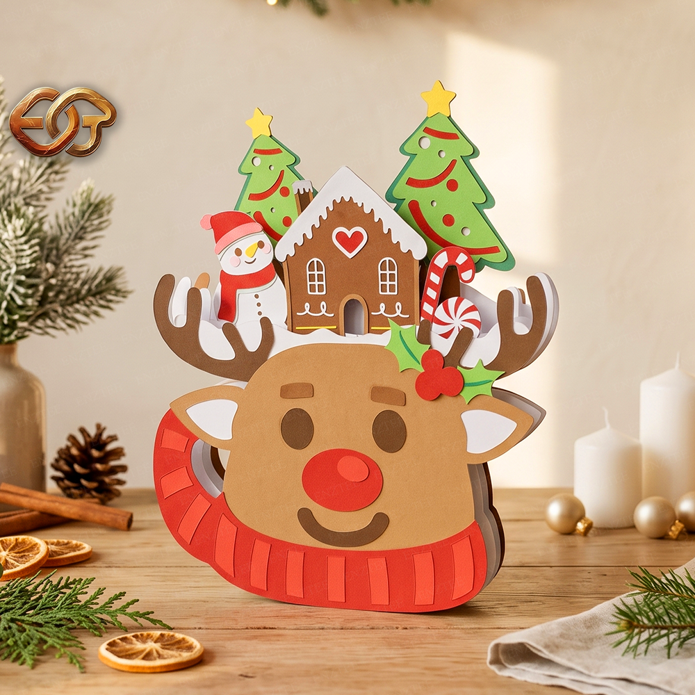 Reindeer Pop-up Mug SVG - 3D Layered Chrismas Paper Craft Template for Cricut